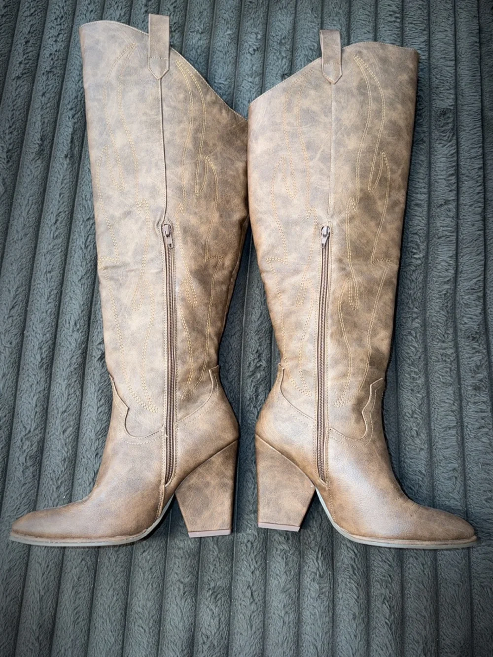 Brown Distressed Knee High Western Cowboy Boots